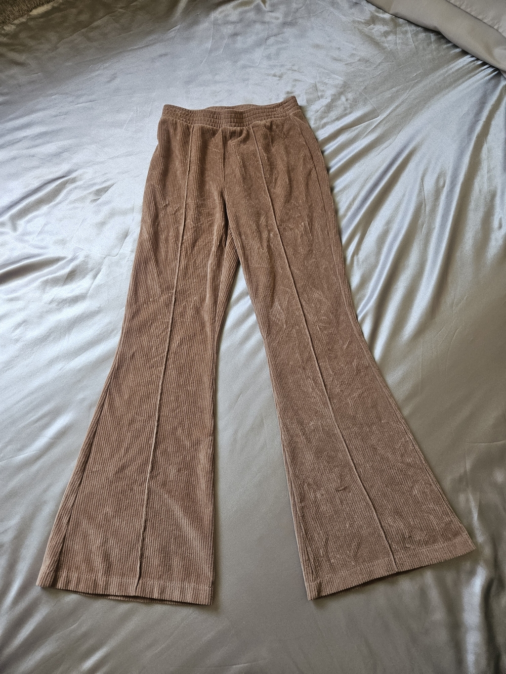 Aerie Womens Groove-On Rib Velour Flare Pant Pull On High Rise Brown Size S